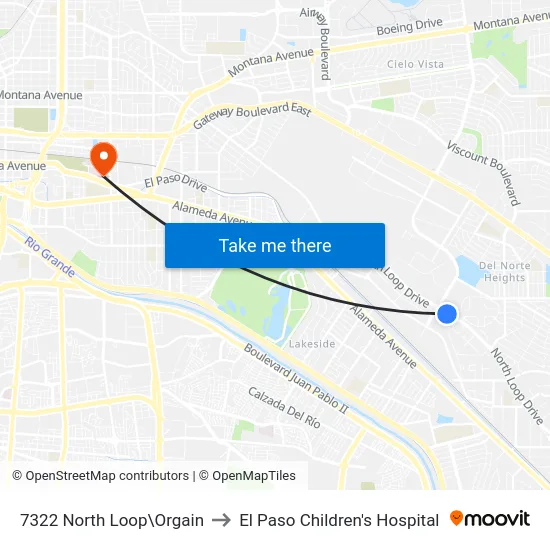 7322 North Loop\Orgain to El Paso Children's Hospital map