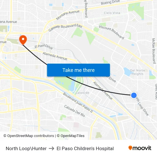 North Loop\Hunter to El Paso Children's Hospital map