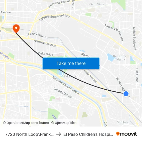 7720 North Loop\Franklin to El Paso Children's Hospital map