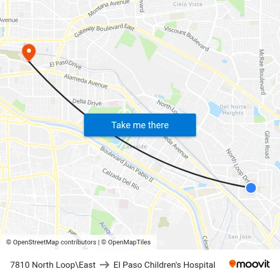7810 North Loop\East to El Paso Children's Hospital map