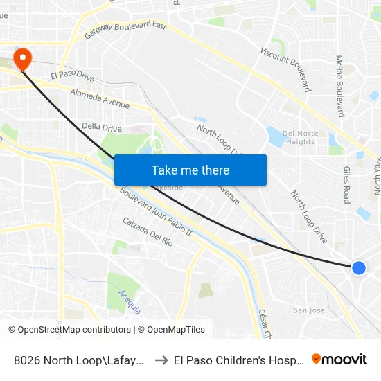 8026 North Loop\Lafayette to El Paso Children's Hospital map