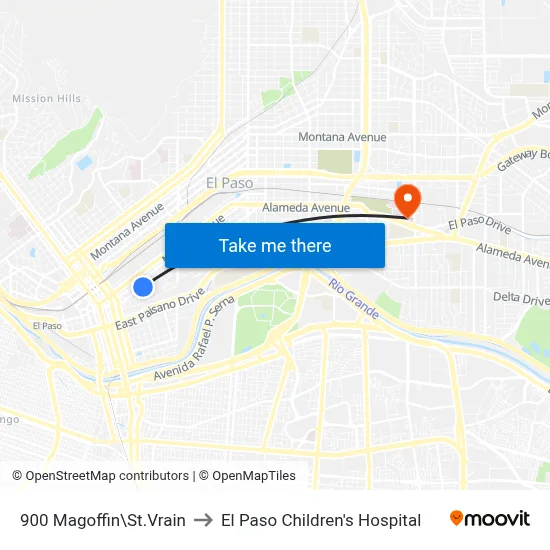900 Magoffin\St.Vrain to El Paso Children's Hospital map