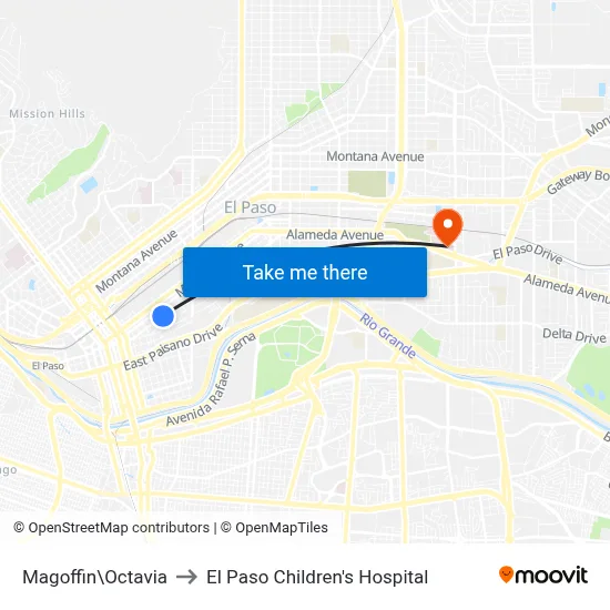 Magoffin\Octavia to El Paso Children's Hospital map