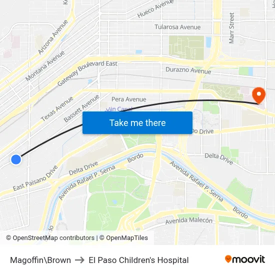 Magoffin\Brown to El Paso Children's Hospital map