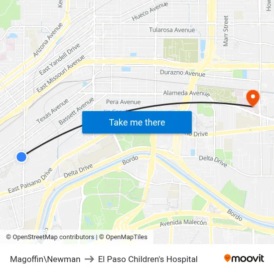 Magoffin\Newman to El Paso Children's Hospital map