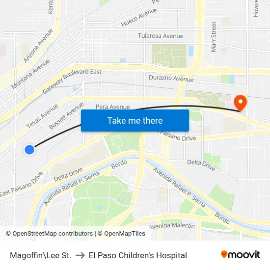 Magoffin\Lee St. to El Paso Children's Hospital map