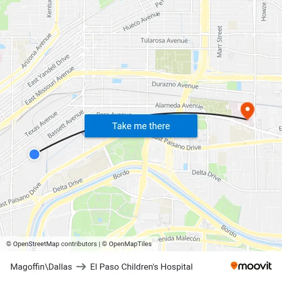 Magoffin\Dallas to El Paso Children's Hospital map