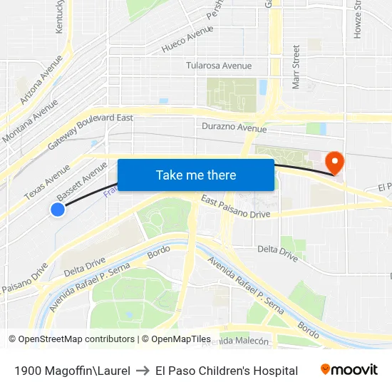 1900 Magoffin\Laurel to El Paso Children's Hospital map