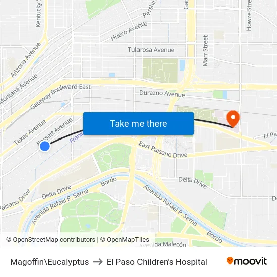 Magoffin\Eucalyptus to El Paso Children's Hospital map