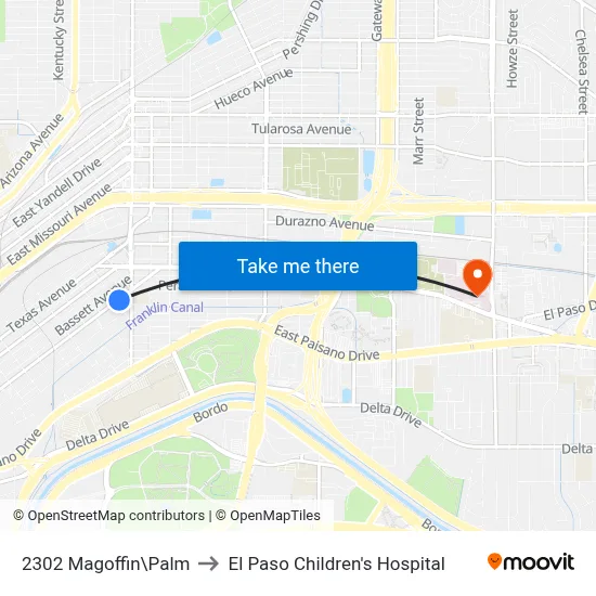 2302 Magoffin\Palm to El Paso Children's Hospital map