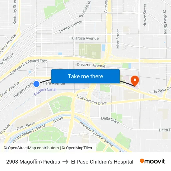 2908 Magoffin\Piedras to El Paso Children's Hospital map