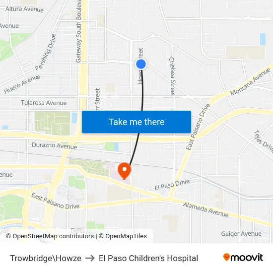 Trowbridge\Howze to El Paso Children's Hospital map