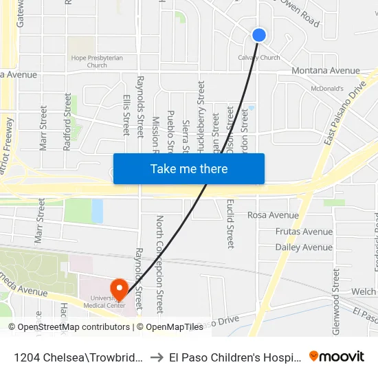 1204 Chelsea\Trowbridge to El Paso Children's Hospital map