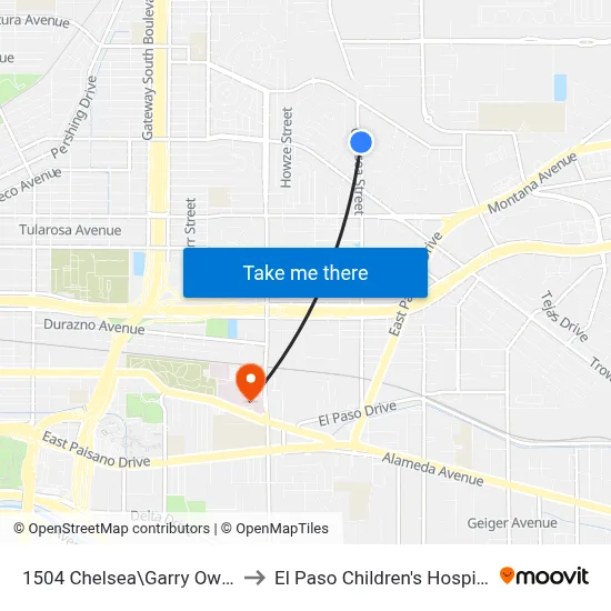 1504 Chelsea\Garry Owen to El Paso Children's Hospital map
