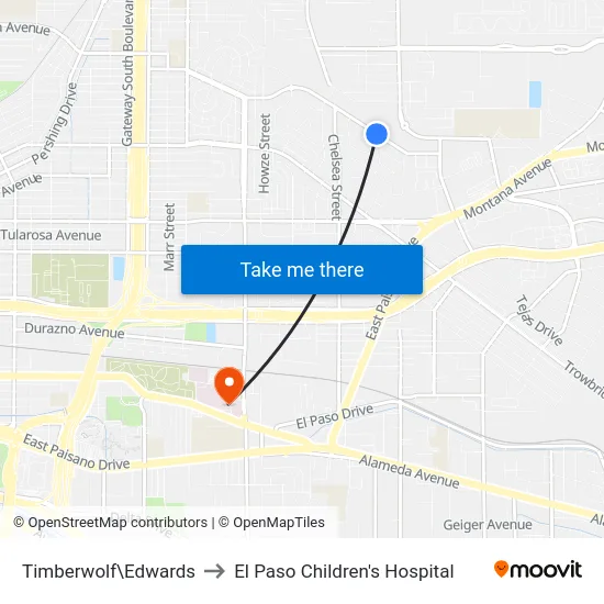 Timberwolf\Edwards to El Paso Children's Hospital map