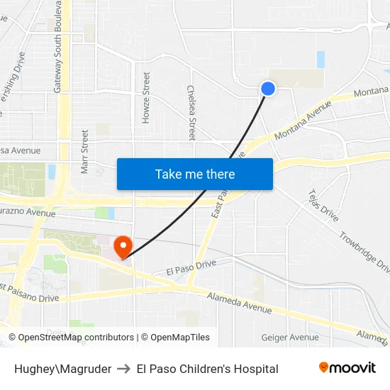 Hughey\Magruder to El Paso Children's Hospital map