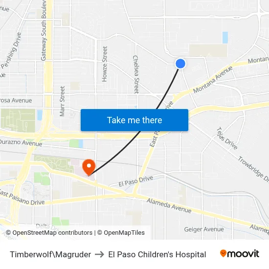 Timberwolf\Magruder to El Paso Children's Hospital map