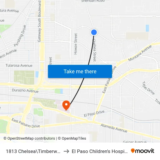 1813 Chelsea\Timberwolf to El Paso Children's Hospital map