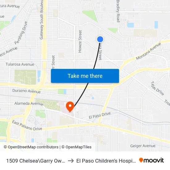 1509 Chelsea\Garry Owen to El Paso Children's Hospital map