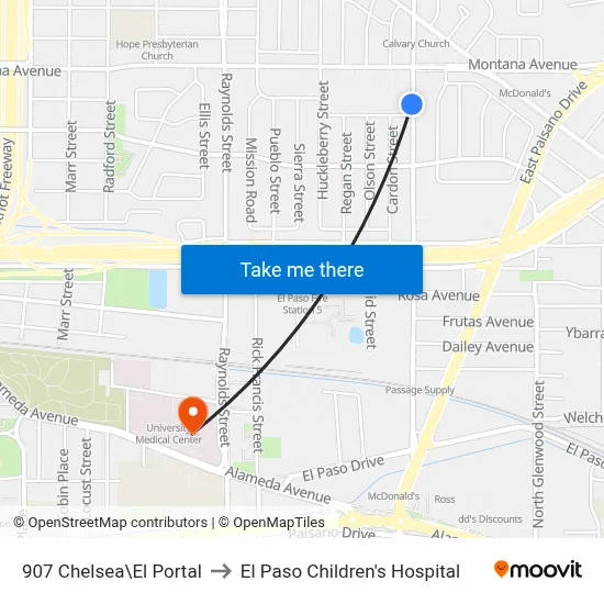 907 Chelsea\El Portal to El Paso Children's Hospital map