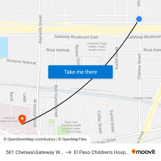 501 Chelsea\Gateway West to El Paso Children's Hospital map