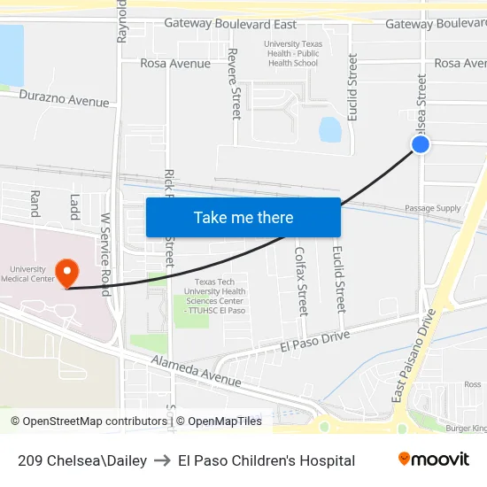 209 Chelsea\Dailey to El Paso Children's Hospital map