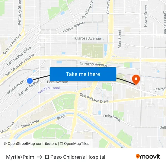 Myrtle\Palm to El Paso Children's Hospital map