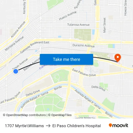 1707 Myrtle\Williams to El Paso Children's Hospital map