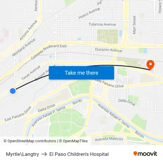 Myrtle\Langtry to El Paso Children's Hospital map