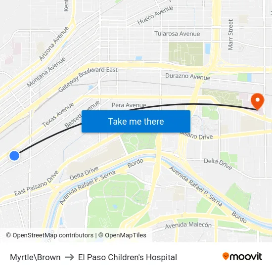 Myrtle\Brown to El Paso Children's Hospital map
