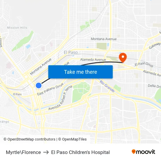 Myrtle\Florence to El Paso Children's Hospital map