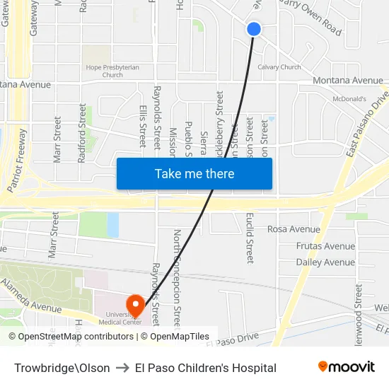 Trowbridge\Olson to El Paso Children's Hospital map