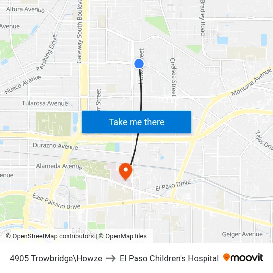 4905 Trowbridge\Howze to El Paso Children's Hospital map