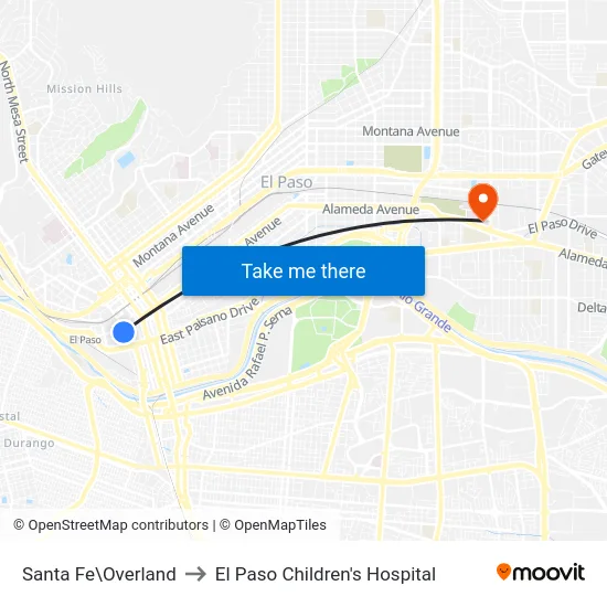 Santa Fe\Overland to El Paso Children's Hospital map