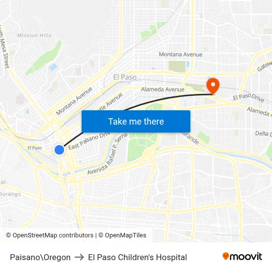 Paisano\Oregon to El Paso Children's Hospital map