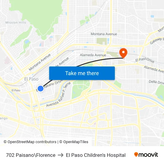 702 Paisano\Florence to El Paso Children's Hospital map