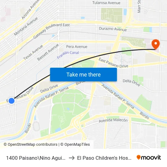 1400 Paisano\Nino Aguilera to El Paso Children's Hospital map
