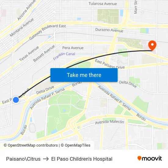 Paisano\Citrus to El Paso Children's Hospital map