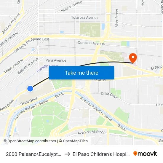 2000 Paisano\Eucalyptus to El Paso Children's Hospital map