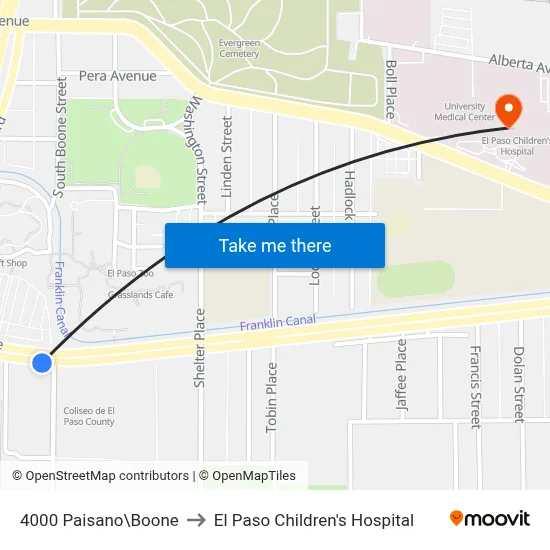 4000 Paisano\Boone to El Paso Children's Hospital map
