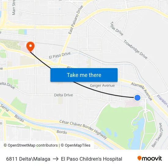 6811 Delta\Malaga to El Paso Children's Hospital map