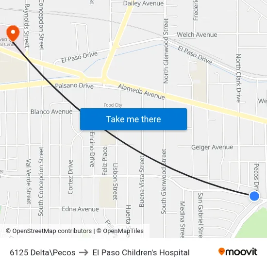6125 Delta\Pecos to El Paso Children's Hospital map