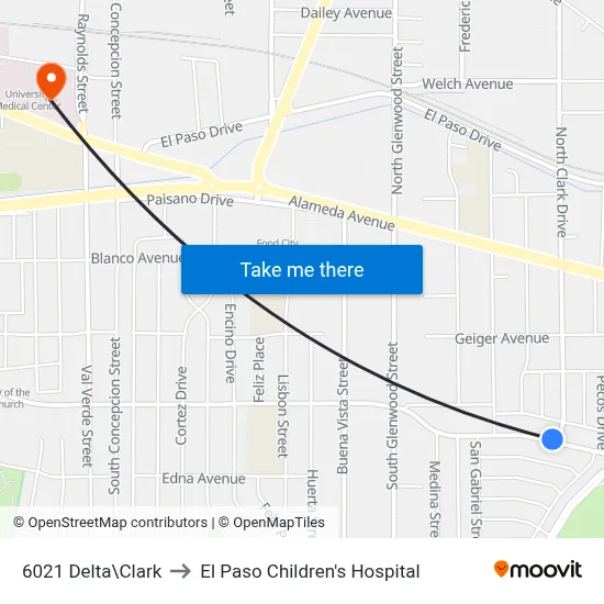 6021 Delta\Clark to El Paso Children's Hospital map