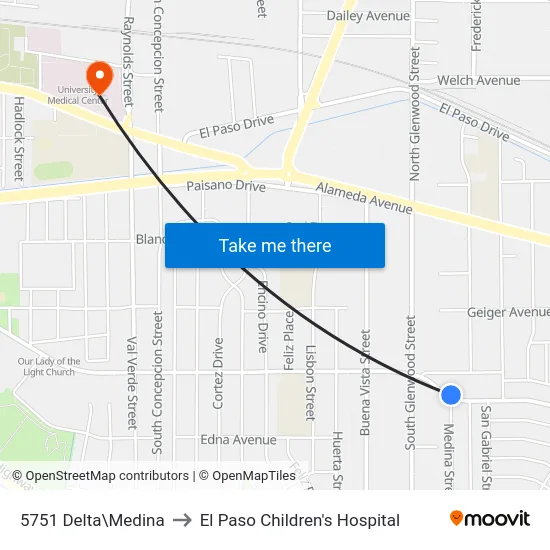 5751 Delta\Medina to El Paso Children's Hospital map