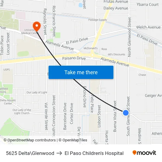 5625 Delta\Glenwood to El Paso Children's Hospital map