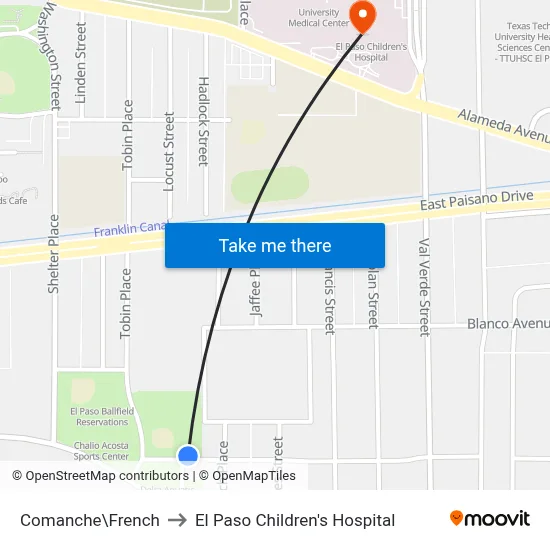 Comanche\French to El Paso Children's Hospital map
