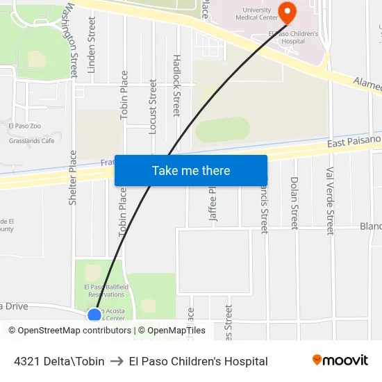 4321 Delta\Tobin to El Paso Children's Hospital map
