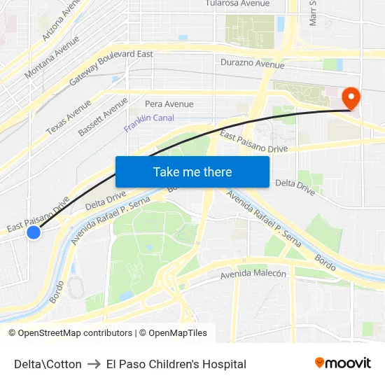 Delta\Cotton to El Paso Children's Hospital map