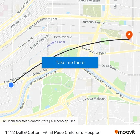 1412 Delta\Cotton to El Paso Children's Hospital map