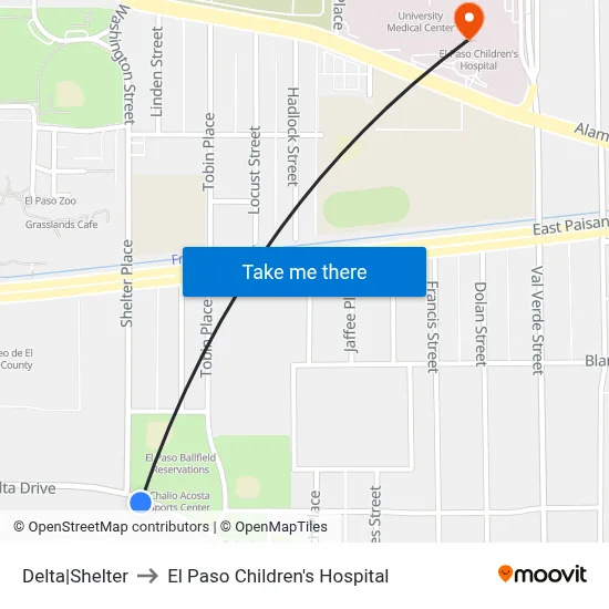 Delta|Shelter to El Paso Children's Hospital map